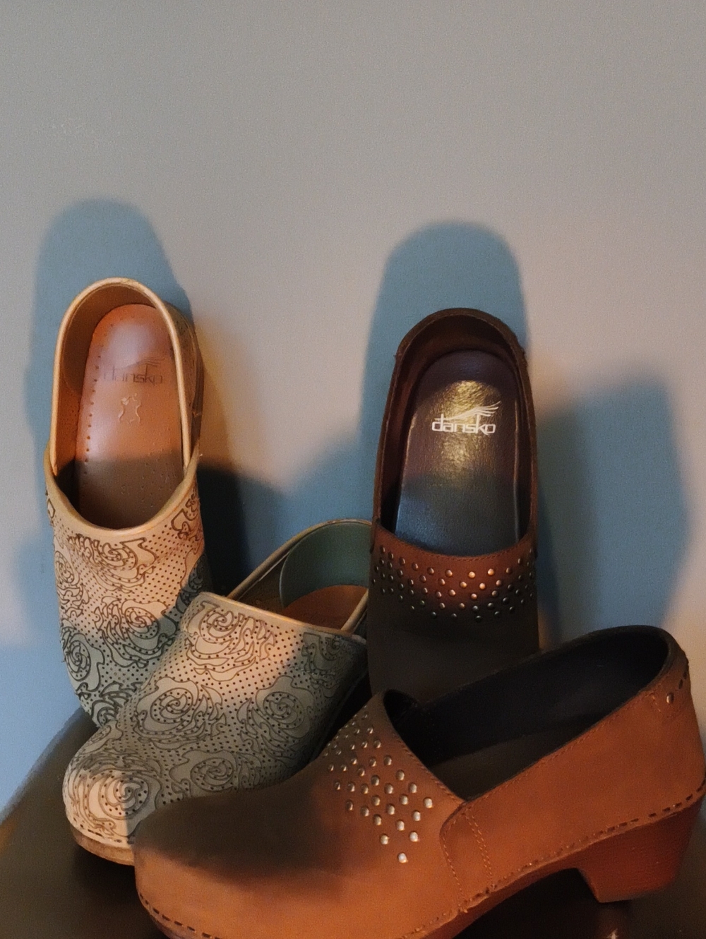 2 Pair Dansko Brown Leather Studded Slip-On Clogs 37